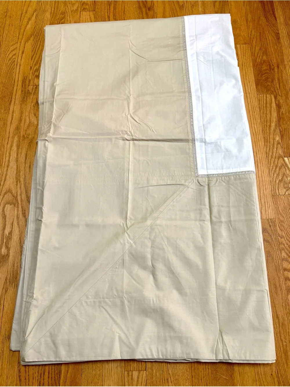Pottery Barn Classic Cotton White Tan Colorblock KING Duvet Ladder Stitch NWOT
